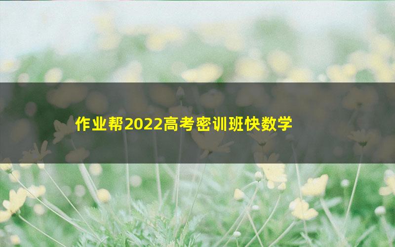 作业帮2022高考密训班快数学