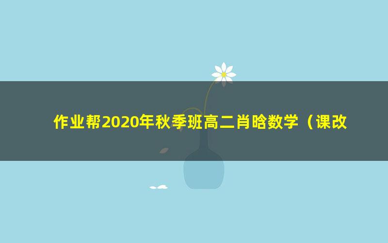 作业帮2020年秋季班高二肖晗数学(课改)(1080超清视频)